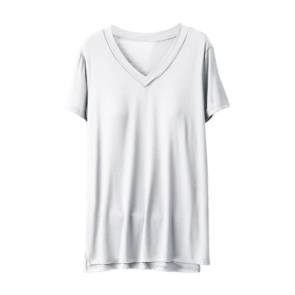 Plebaso Womens Soft Pajama Tops Loose V Neck Short Sleeve Shirts Causal Summer Sleep T-Shirts for Women