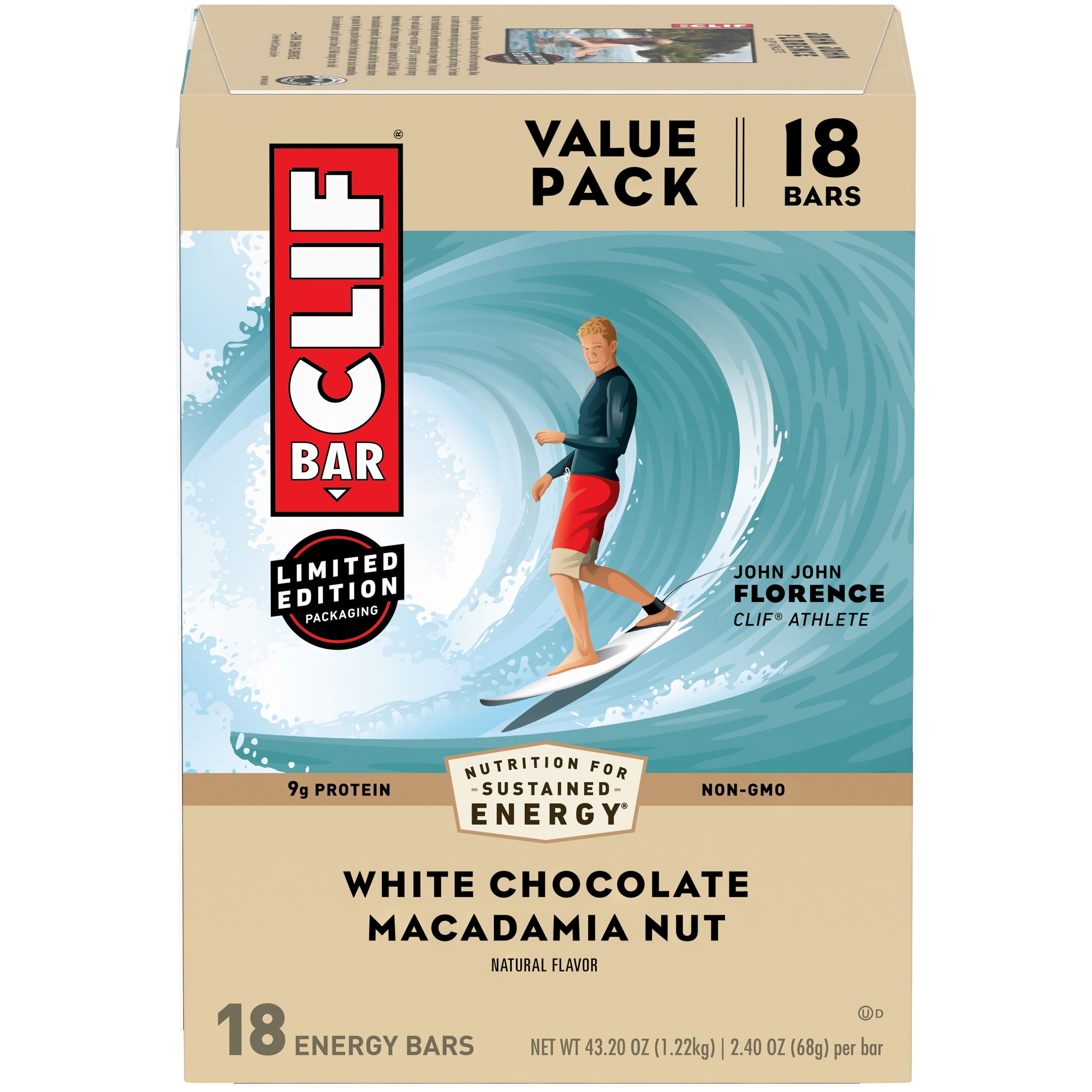 CLIF Bar Energy Bars, White Chocolate Macadamia Nut, 9g Protein Bar, 18