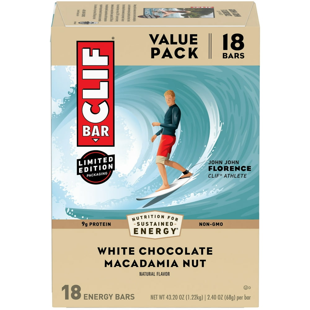 CLIF Bar Energy Bars, White Chocolate Macadamia Nut, 9g Protein Bar, 18