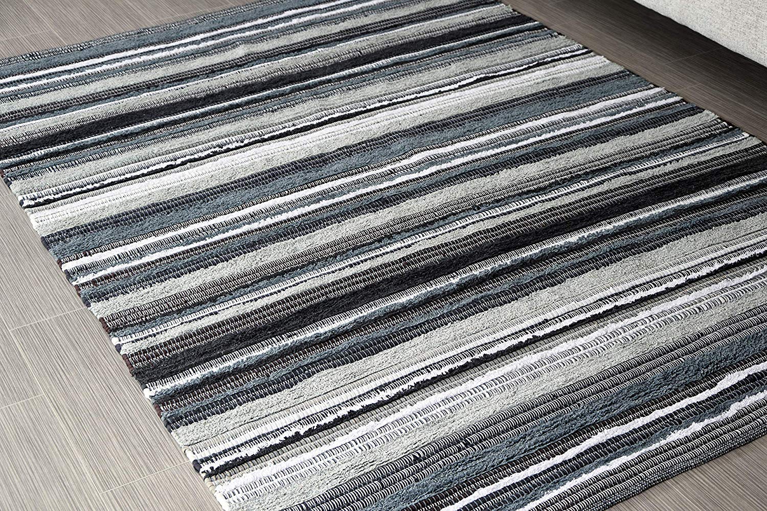 5x7' Area Rug for Living Room Grey & Black Indoor NonSlip Ecofriendly 100 Recycled Cotton