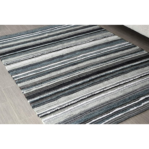 5x7' Area Rug for Living Room - Grey & Black Indoor Non-Slip Eco-friendly 100% Recycled Cotton Chindi Rug (60 X 84")