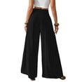 thumbnail image 7 of Women's High Waist Wide Leg Pants, Cotton Linen Flare Leg Palazzo Trousers with Pockets, Elastic Waist Casual Bell Bottom Pants for Daily Wear, Vacation and Boho Chic Outfits Black L, 7 of 7