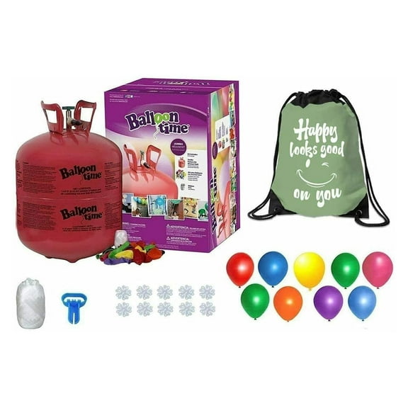 Balloon Time Disposable Helium 14.9 cu.ft - 50 Balloons and Ribbon Included - Plus Drawstring Backpack Bag