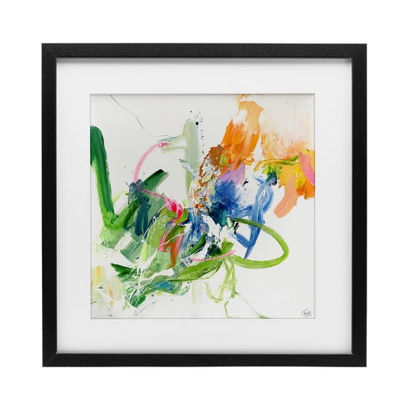 Confident Green Abstraction Black Framed Print Under Glass, design by Design Fabrikken