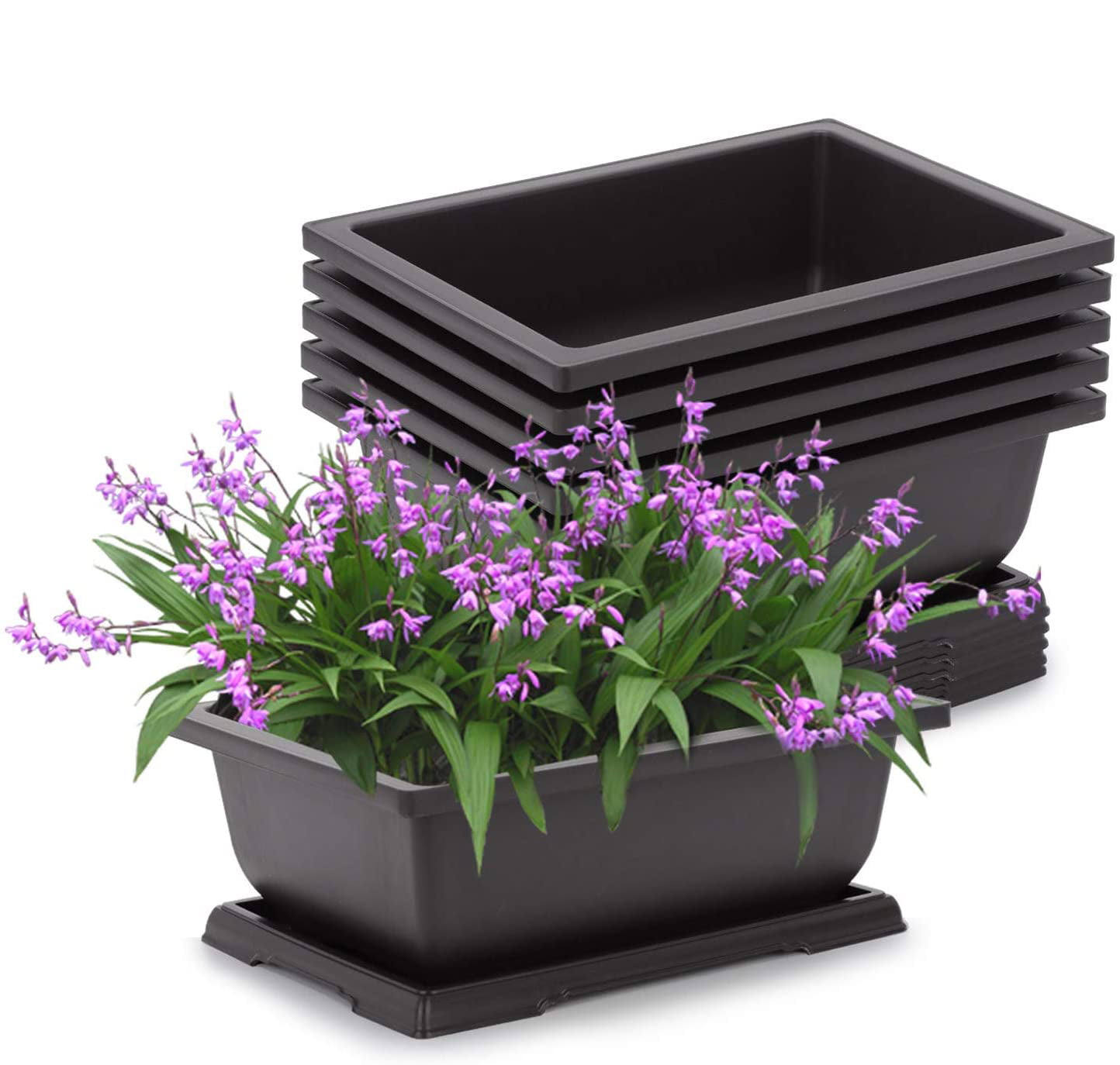6pcs Plastic Bonsai Training Pots Square Flower Plant Pot with Trays 11.4 inch 