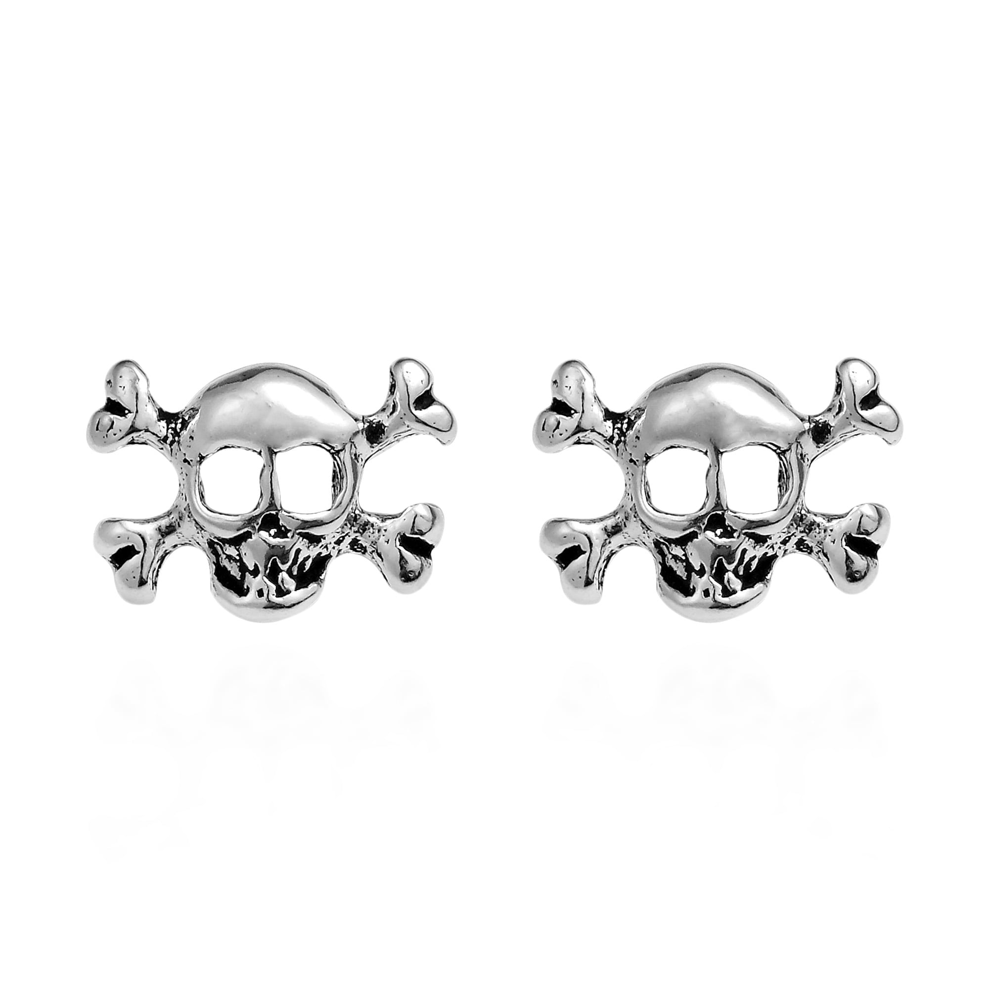 Sterling Silver Skull Post Stud Earrings 4mm