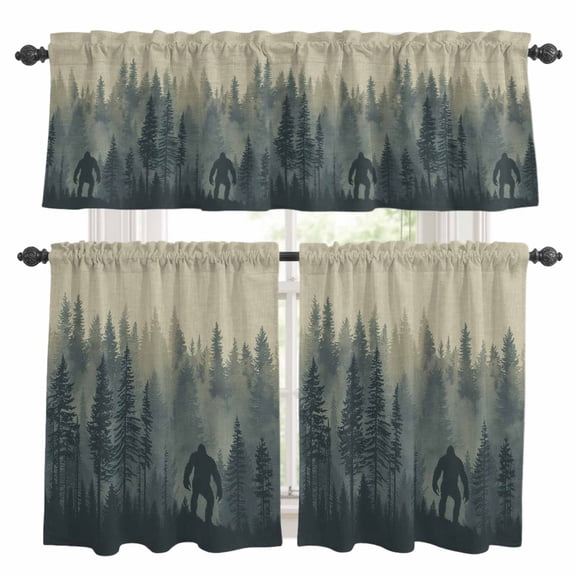 Dark Green Forest Kitchen Curtains Sets for Windows 24 Inch Length, Farmhouse Animals Rustic Rod Pocket Window Treatments Tier Curtains and Valances Set for Bedroom/Bathroom