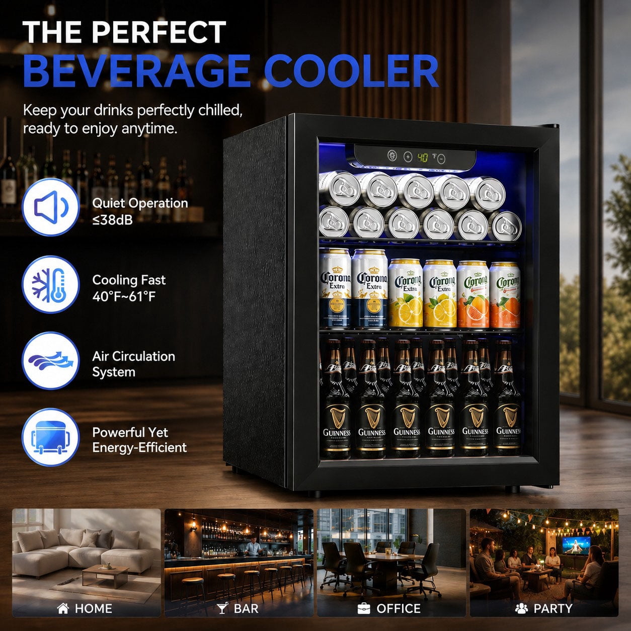 Auseo 1.7 Cu.ft 16 Bottle Beverage Refrigerator and Cooler, 68 Cans Mini Fridge with Glass Door & Adjustable Removable Shelves, Wine Cellar
