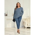 thumbnail image 6 of TEMOFON Plus Size Tops for Womens Long Sleeve Lightweight Sweaters Crew Neck Fall Tunic Tops Casual Loose Button Shirts 2XL, 6 of 7