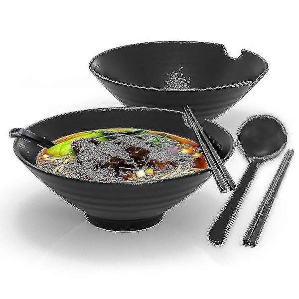 6-Piece Ramen Bowl Set With 1000ml Filling Amount - Traditional Japanese Porcelain Set With Chopsticks