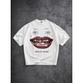 thumbnail image 2 of Women's Oversized White T-Shirt with Eyes and Red Lips Graphic, Loose Fit Casual Tee Top, 2 of 9