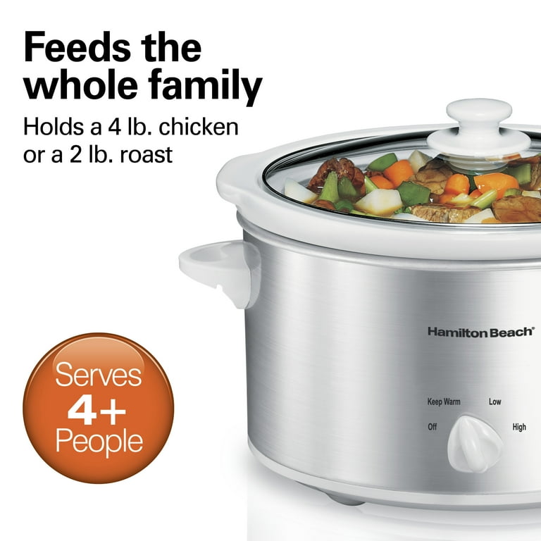 Hamilton Beach 4 Qt Slow Cooker, Stoneware Crock with Removable Pot, White and Silver