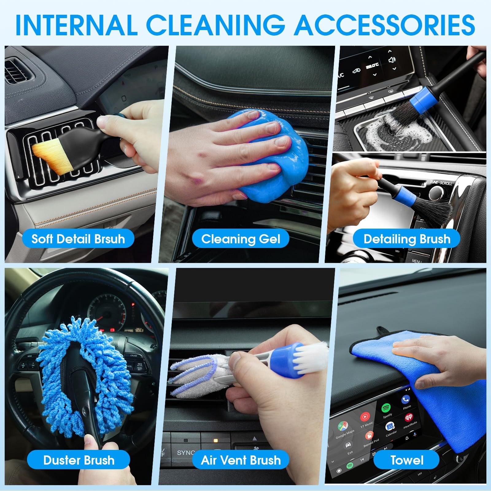 Multifunctional Blue Car Detailing Cleaning Kit, Car Wash Set with Foam Sprayer, Long Handle Wash Brush and Foldable Bucket, Ideal Car Washing Gift for All Car Owners