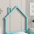 thumbnail image 3 of Floor Bed, Twin Size Montessori Bed with House Shape Headboard and Railings, Wood House Bed with Slats for Boys Girls, Low to Ground Height, No Box Spring Needed, Light Blue, 3 of 9