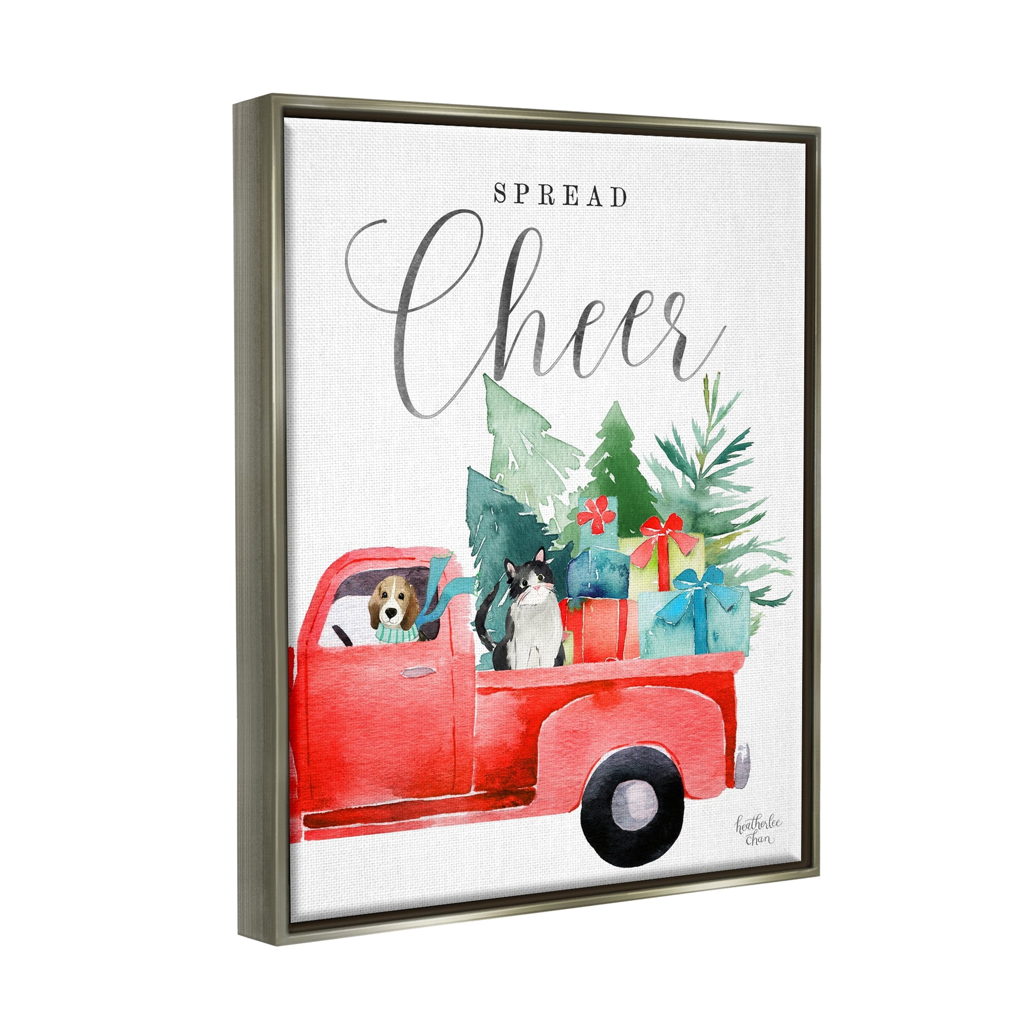 Stupell Industries Spread Cheer Truckload Christmas Gifts Presents Pets Graphic Art Luster Gray Floating Framed Canvas Print Wall Art, Design by Heatherlee Chan