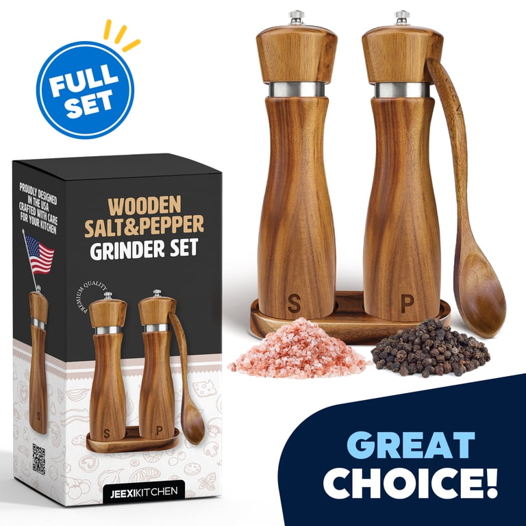 JEEXI Acacia Wood Salt and Pepper Grinder Set photo 1