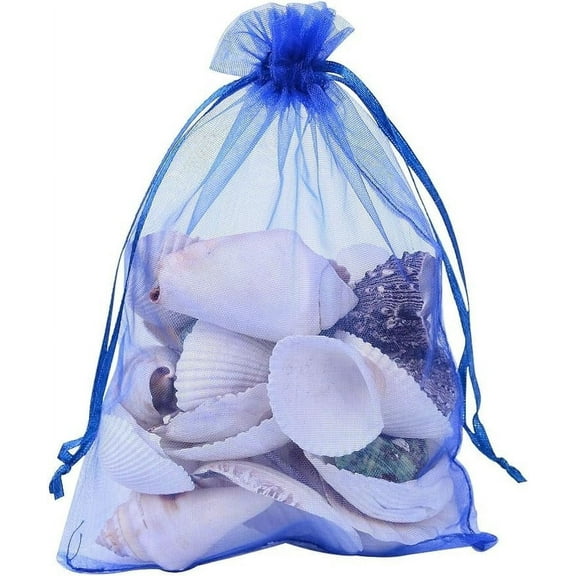 100pcs 5x7 Inch Blue Organza Drawstring Bags Mesh Sheer Bags Jewelry Pouch Bags Wedding Favors Bag Gift Bags for Candy Baby Shower Birthday Party Valentine's Day Christmas DIY