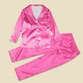 thumbnail image 2 of Ediodpoh Satin Silk Button Down Pajamas PJ's Sets Solid Two Piece Family Matching Sleepwear Loungewear Long Sleeve Silk Nightwear for Kids Hot Pink 11-12 Years, 2 of 9