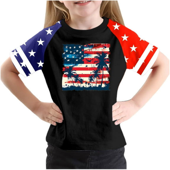 Ugoldhm Fourth of July Boys Short Sleeve T-Shirts Summer Crew Neck Color Block Tees Fashion Tops Kids Clothes Size 3-14