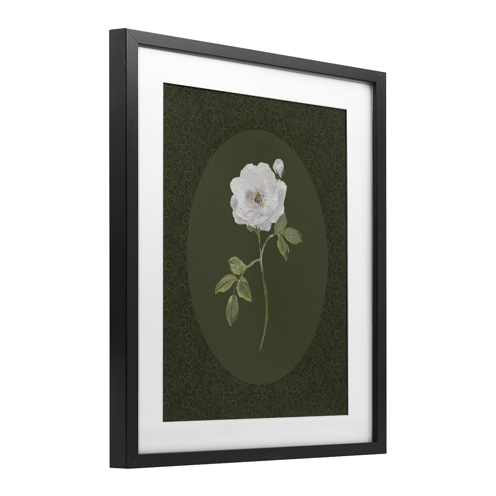 Stupell Industries Emerald & White Oval Rose Black Framed Print Under Glass, design by Sally Swatland