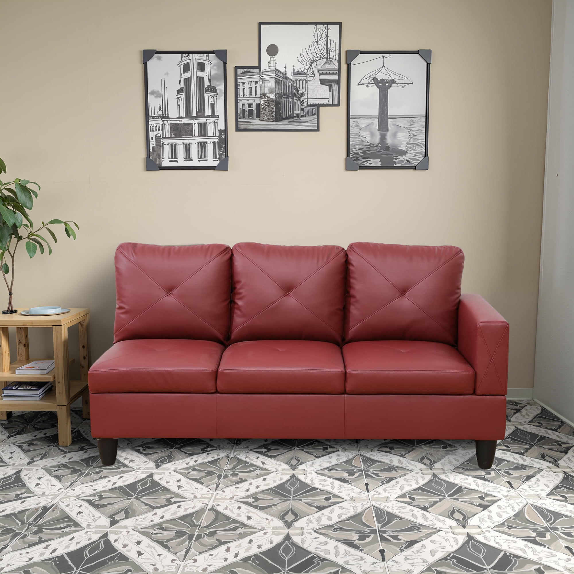 MAYEERTY Faux Leather 3-Piece Couch Living Room Sofa Set，Red