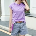 thumbnail image 7 of Summer Hooded T-Shirts Womens Cap Sleeve Hoodies T Shirts Trendy Loose Casual Petite Tops Loungewear Purple, S, 7 of 7