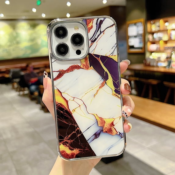 SaniMore for iPhone 13 Pro 6.1" 2021 Case, Shockproof TPU Bckplane Marble Pattern Stylish for Girls Women Plating Design Anti-drop Slim & Lightweight Anti-slip Bumper, Pattern-A