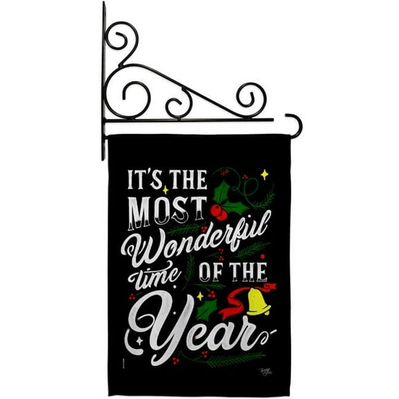 Breeze Decor GS120020-BO-03 13 x 18.5 in. Most Wonderful Time Garden Flag Set for Wintertime Christmas Double-Sided Decorative Vertical Flags & House Decoration Banner Yard Gift