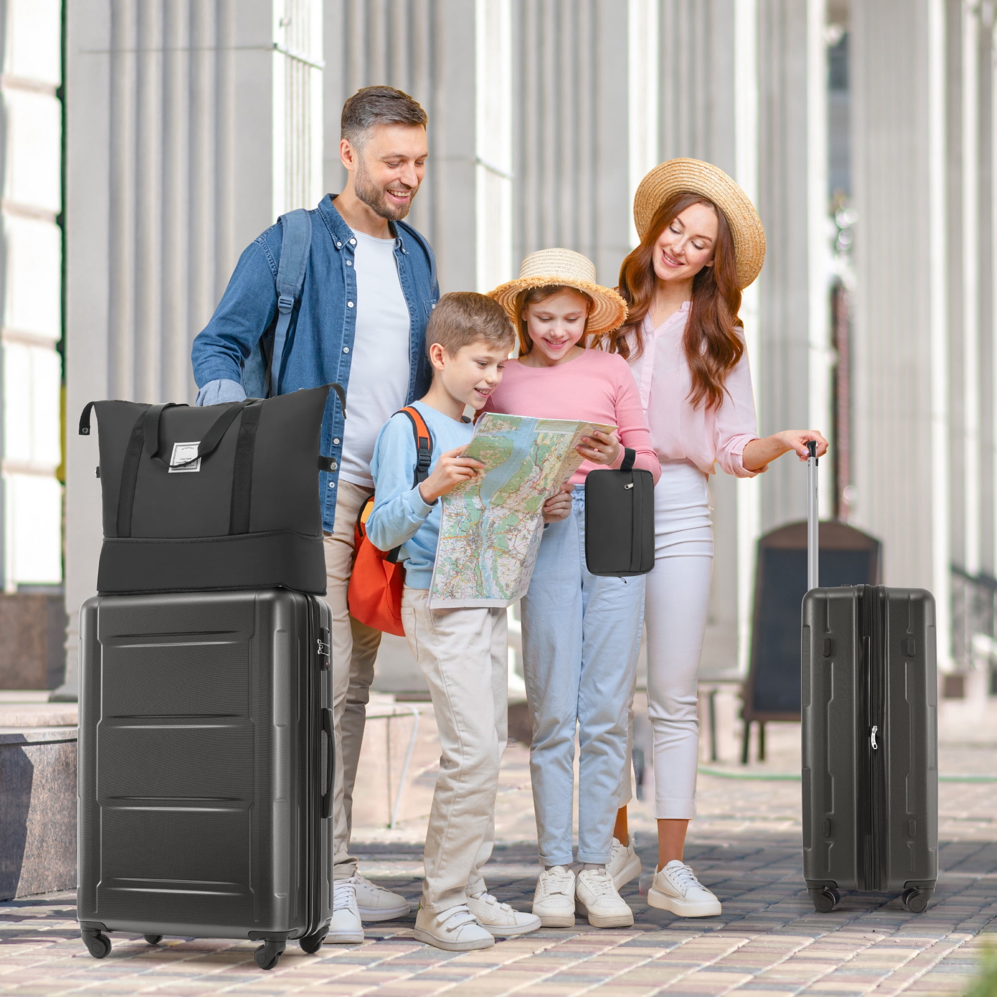 EUROCO 4-Piece Luggage Sets with Expandable Spinner Wheels,Hardside Carry On 20"& 24" Checked Luggage Set with TSA Lock and Scratch-Resistant Surface, Dark Gray