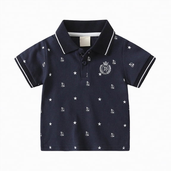 HCNTES Boys Short Sleeve Dress Shirts Button Down Casual Shirt Summer Formal Uniform Shirt Kids(Navy,1-2 Years)