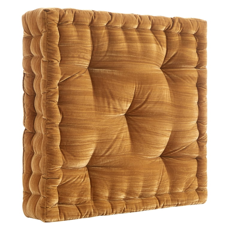 Home Decor Collection Style House Yellow Velvet Decorative Floor Pillow for Adults, 20" x 20"