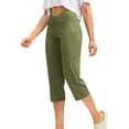 thumbnail image 4 of BLVB Women's Capri Pants with Pockets Crossover High Waist Yoga Pants Wide Leg Workout Crop Summer Pants for Casual, Travel, Exercise, 4 of 6