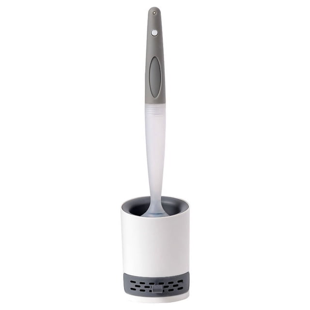 Juego de escobilla y soporte para inodoro, escobilla de silicona de limpieza profunda con mango largo