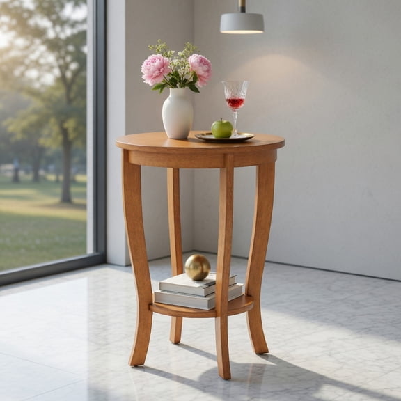 Topcobe 2-Tier Round End Table with Solid Wood Legs, End Tables Living Room, Modern Furniture for Home-Natural