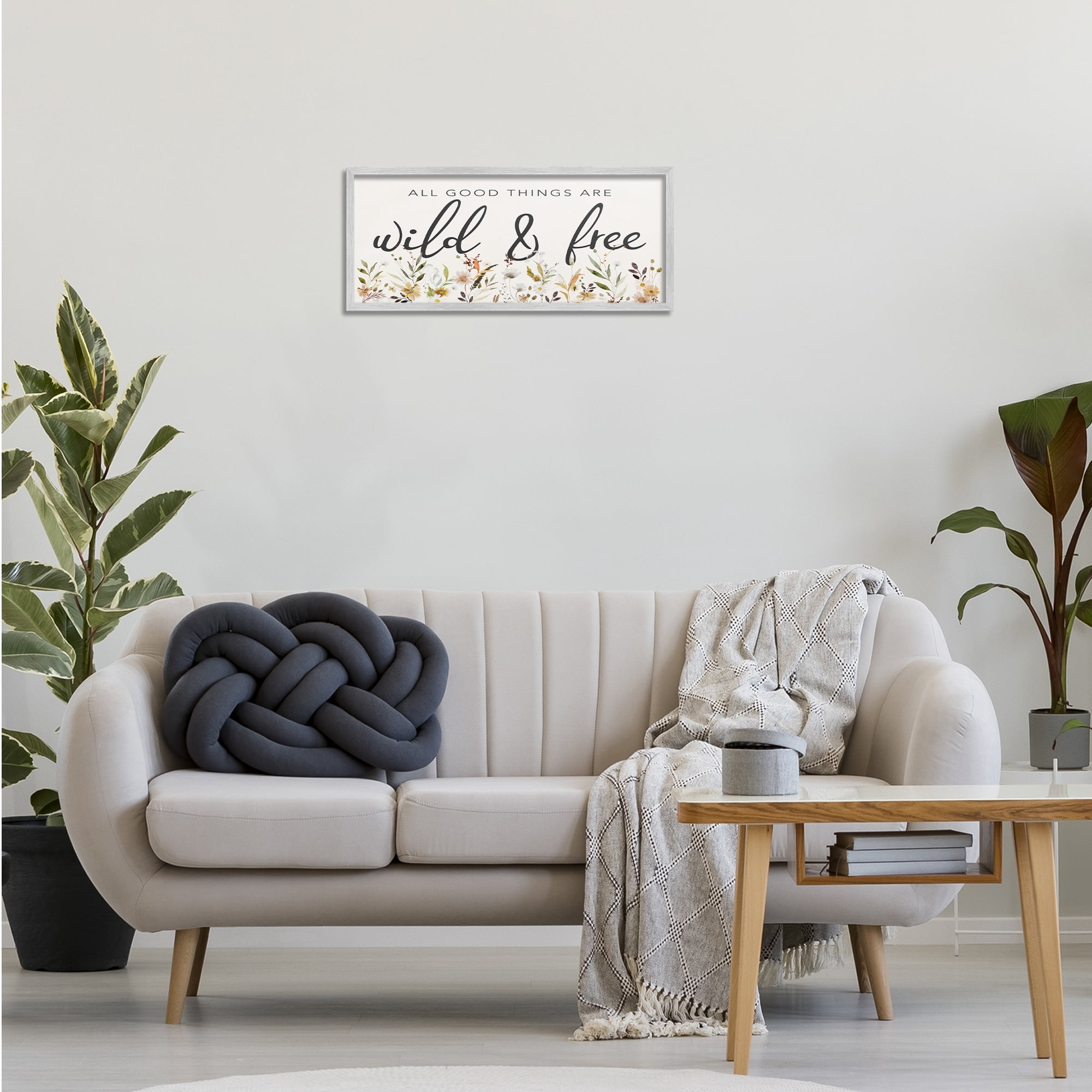 Stupell Industries Wild & Free Sentiment Botanical & Floral Painting Gray Framed Art Print Wall Art, 24 x 10
