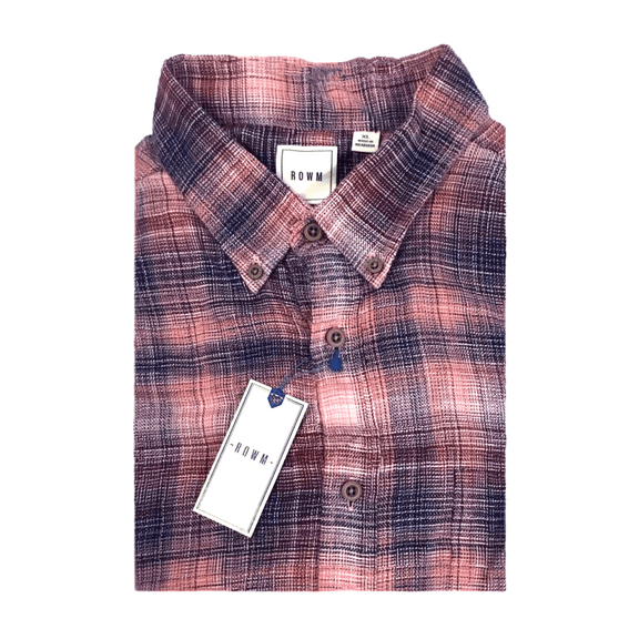 ROWM Men's Short Sleeve Plaid Shirt Cotton Multi Color - L