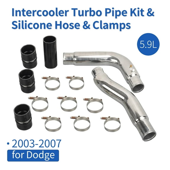 FGJQEFG Aluminum Intercooler Turbo Pipe Kit & Silicone Hose Kit for 2003-2007 Dodge Ram 5.9L Silver