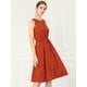 thumbnail image 2 of Vestido midi Allegra K sin mangas cuello dividido cintura con cordón estampado Rojo XS, 2 of 6