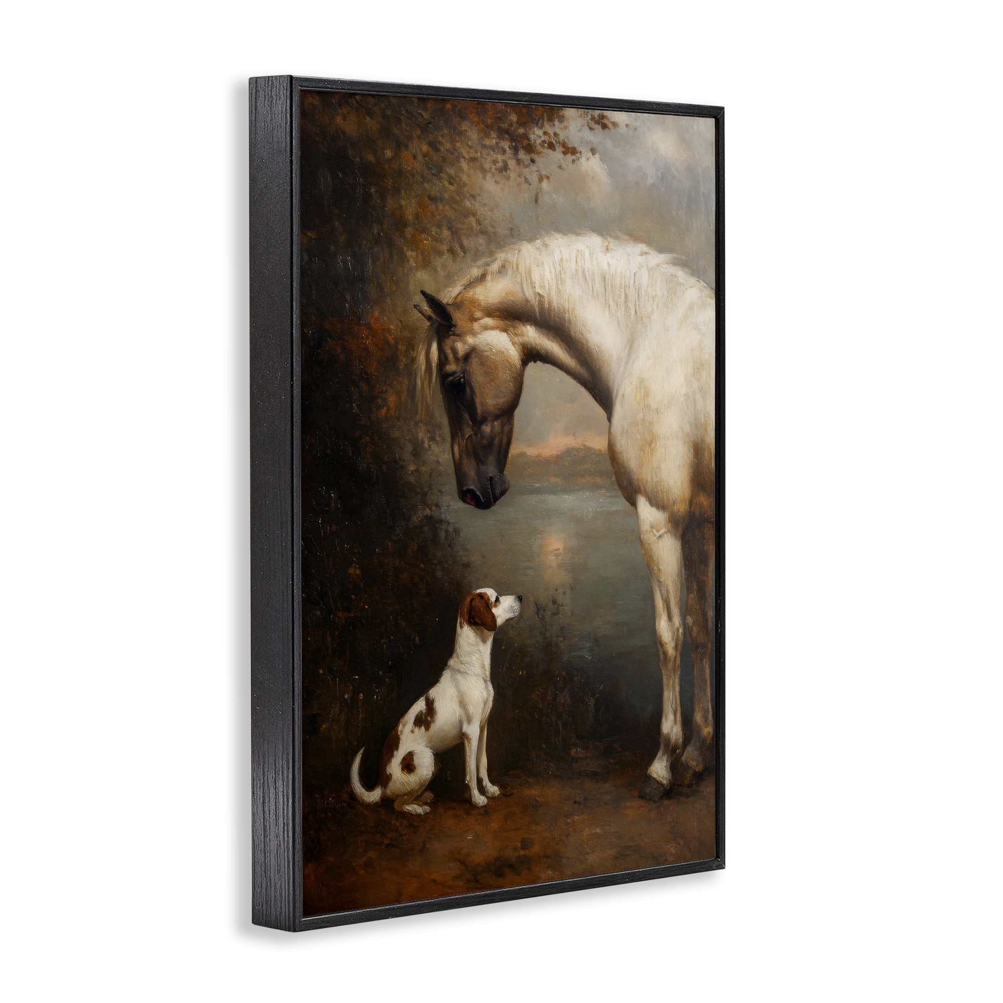 Stupell Industries Hound & Horse Vintage View Black Framed Giclee Art, design by Petal Prints Design