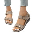 thumbnail image 3 of Ruyang Sandals for Women Summer Vintage Solid Leather Open Toe Buckle Thick Sole Sandals Sandals Platform for Women, 3 of 9