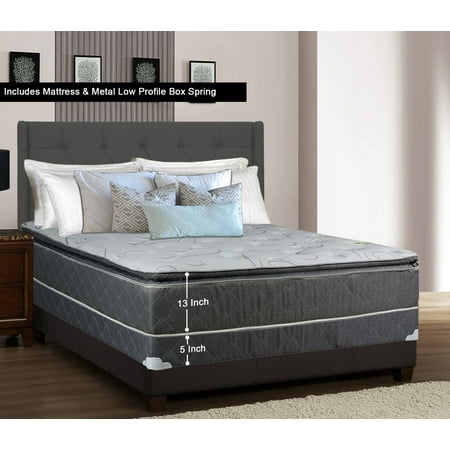 WAYTON, 13-Inch Meduim Plush Foam Encased Hybrid Pillowtop Innerspring Mattress And 4-Inch Metal Box Spring/Foundation Set, No Assembly Required, Good For The Back, Queen Size 79" x 59"