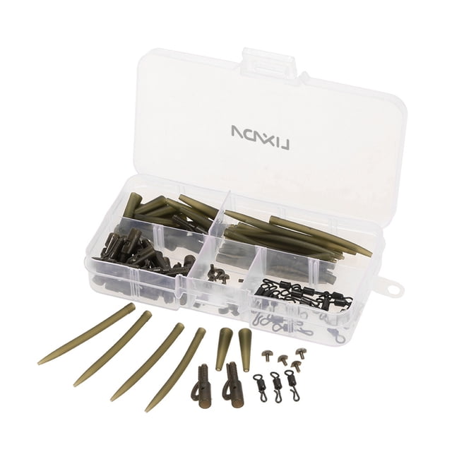 Lixada 100pcs Terminal Carp Fishing Tackle Safety Clips with Pins Tail Rubber Tubes Tangle Sleeves Quick Change