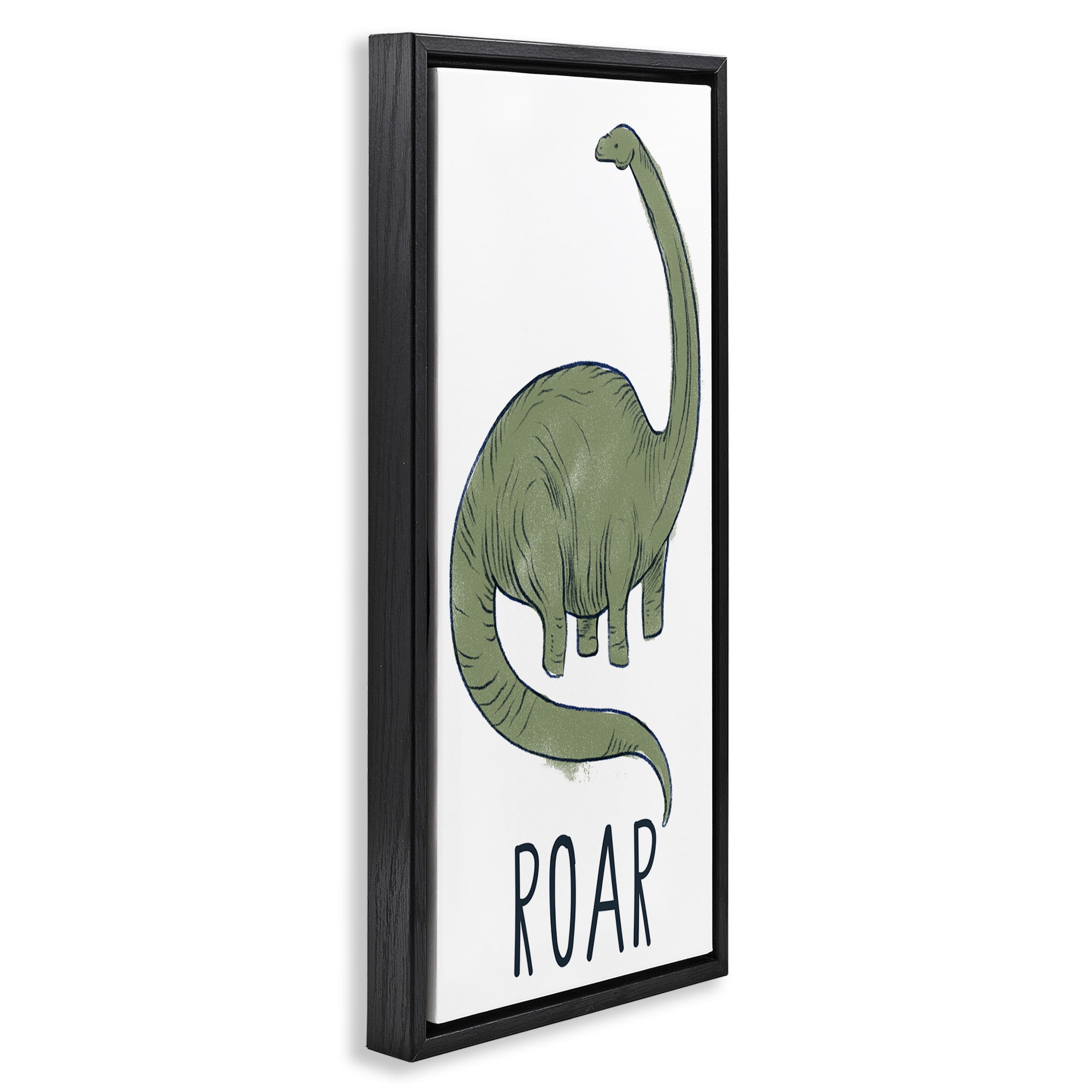 Stupell Industries Dinosaur Roar Brachiosaurus Animals & Insects Painting Black Floater Framed Canvas Art Print Wall Art, 11 x 25