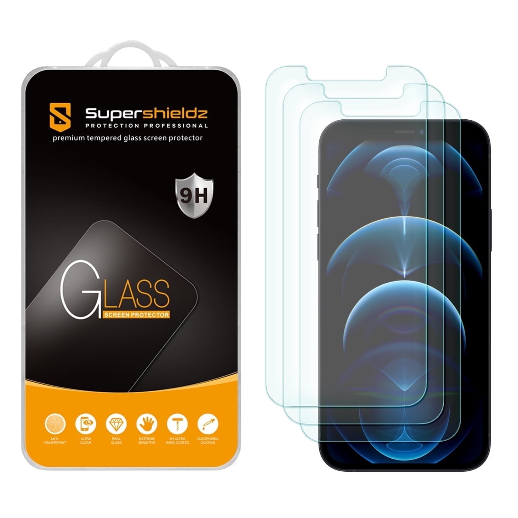 (3 Pack) Supershieldz Designed for iPhone 12 / iPhone 12 Pro (6.1 inch) Tempered Glass Screen Protector, Anti-Scratch, Anti-Fingerprint, Bubble Free