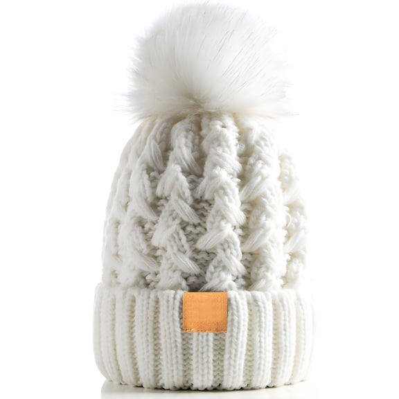 TELOLY Women's Winter Pompom Beanie Hat for Women Cold Weather-White