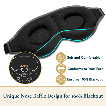 ComfiTime 3D Sleep Mask - 100% Blackout Eye Mask for Sleeping, Eye Covers for Men and Women, Contour Blindfold with Nose Baffle, Soft & Lightweight, Latex-Free