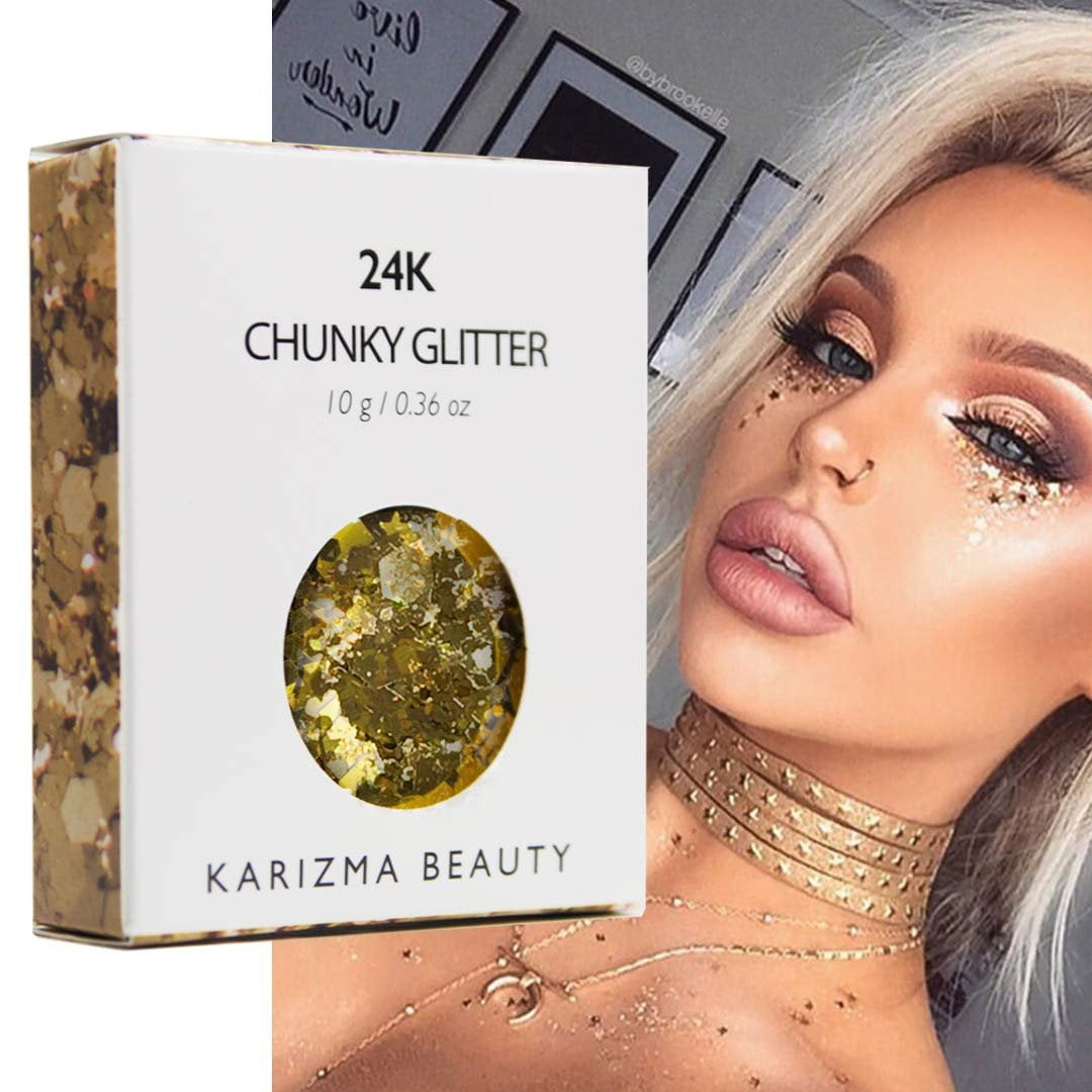 24K Gold Chunky Glitter KARIZMA BEAUTY 10g Festival Glitter Cosmetic