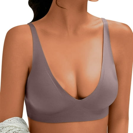 SMihono Women s Beauty Back Smoothing Minimizer Bra  Deep U Push Up Low Cut Plunge Bras  Comfort Wirefree Lifting Brassiere Gray 6