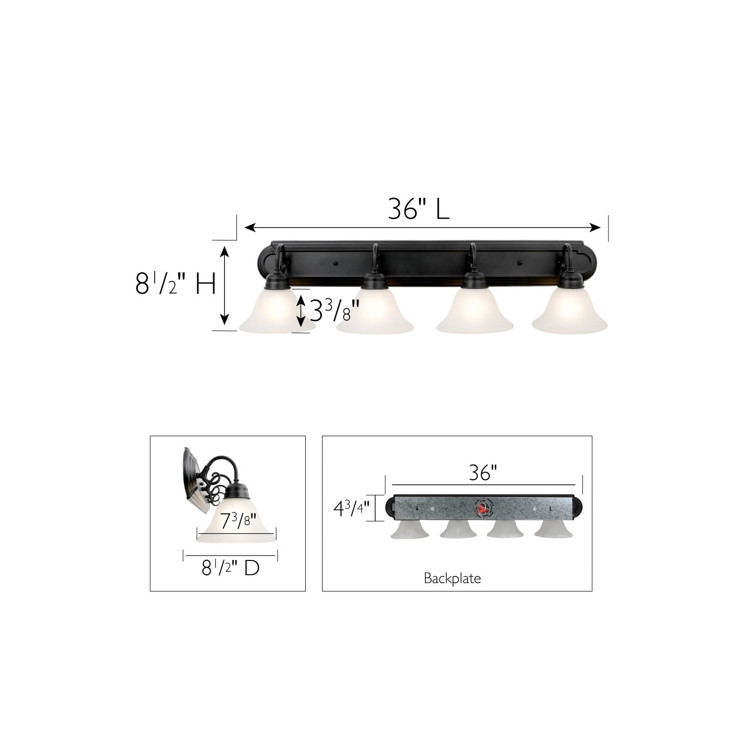 Design House Millbridge 4-Light Dimmable Wall or Vanity Light, Matte Black