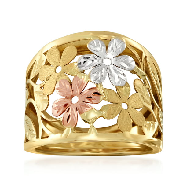 Ross-Simons - Ross-Simons Italian 14kt Tri-Colored Gold Floral Ring ...